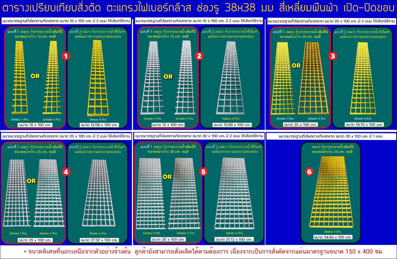 ฝาตะแกรงระบายน้ำไฟเบอร์กล๊าสแผ่นพื้นทางเดินยกระดับผลิตสั่งตัดขนาดพิเศษfrpmouldgrating4
